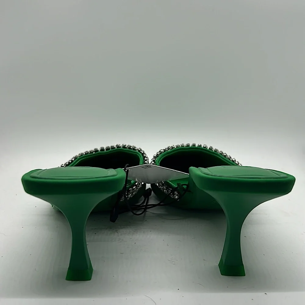 Zara NWT Emerald Green Rhinestones Heels Sandals Shoes **Size 36/US 6**💚💚 - Picture 5 of 7